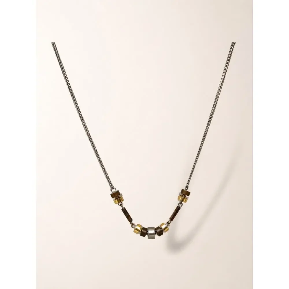 Vintage 80s 90s Industrial Tri-Tone Metal Necklace 15” Minimalist